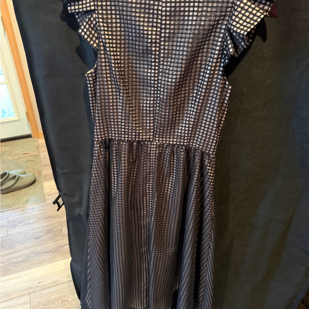 1901 Black Dress with Metallic Silver Check Pattern